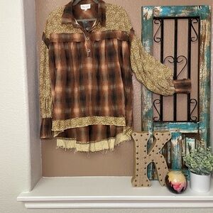 Oli & Hali Brown and Cream Plaid Tunic